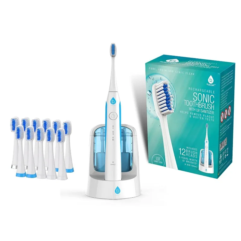 

S750 Sonic Toothbrush (White)—Smart Series Electronic Power Rechargeable Battery Toothbrush—12 Bonus Brush Heads