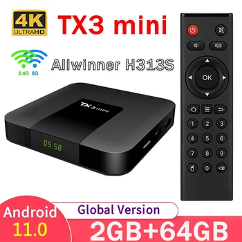 안드로이드 11.0 미니 TV 박스, 올위너 H313S 쿼드 코어, 2.4G, 5G 와이파이 플레이어, 4K HD, 3D, TX6, 스마트 H. TX3, 2GB, 16GB 265 TX3 TV 박스 