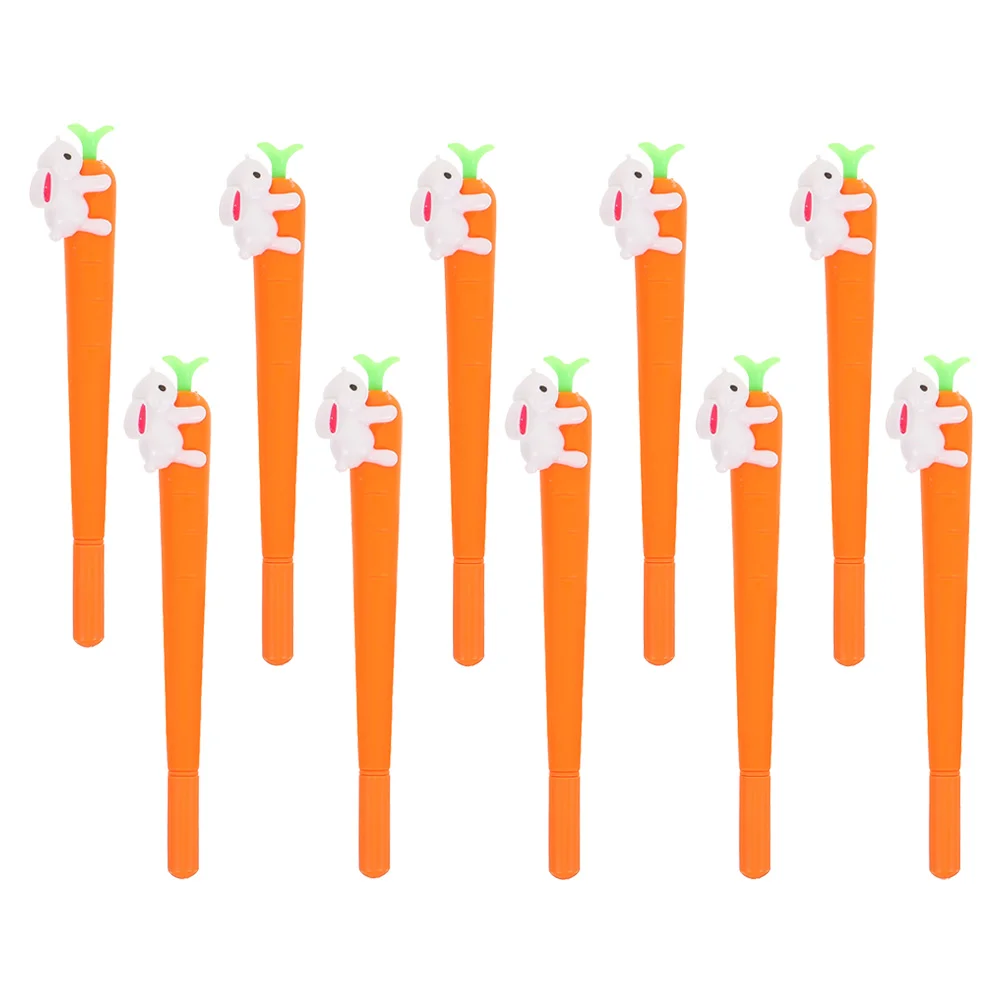 

10 Pcs Rabbit Carrot Pen Shaped Smooth Writing Pattern Gel Ink Pens Signing Student Note Taking Silica Cartoon