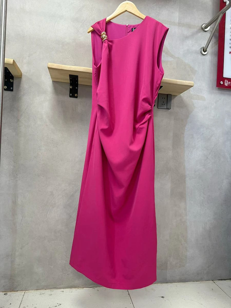 GALCAUR الصلبة تقسم طيات فستان أنيق الإناث س الرقبة أكمام التخسيس حزب مزاجه فساتين حريمي الصيف موضة جديدة