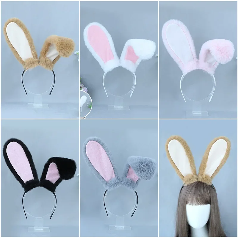Halloween Bunny Ear Headbands Floppy Plush Rabbit Ears Hairband for Women Cosplay Costume Party