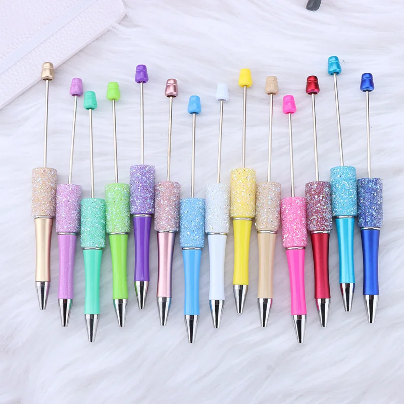 50pcs Full Sky Star Beaded Pen Sugar Crushed Diamond Beadable Ball Pen Student Ballpoint Pens Gift Stationery Office Supplies