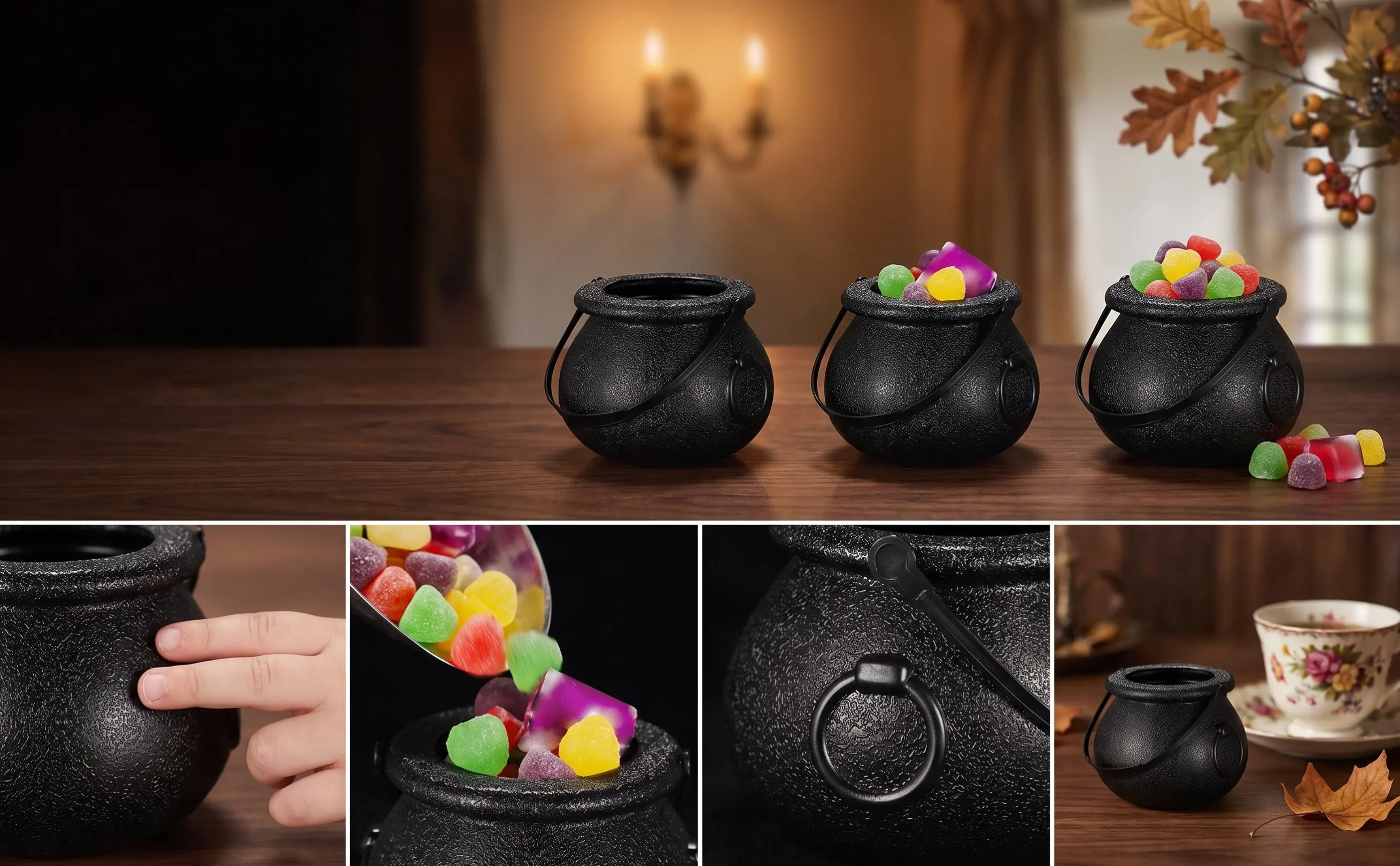 10 Pcs Halloween Candy Holders Cauldron Kettles Pot with Handle Trick Treat Bucket Buckets Bulk