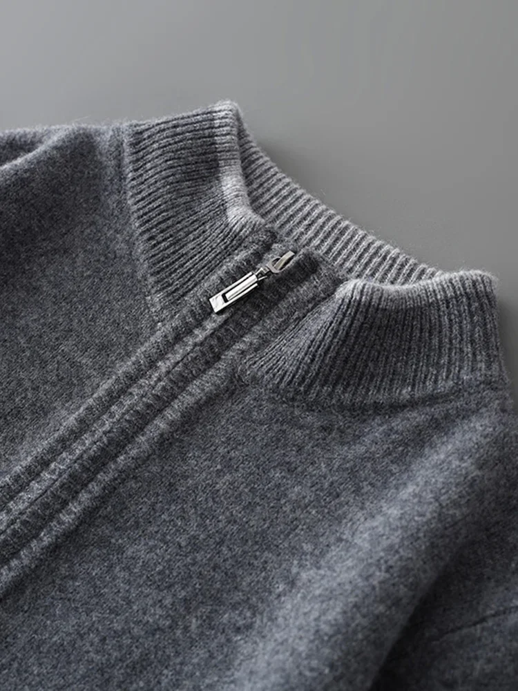Merino Wool Warm Sweater Mock Collar Thickened Zippered Cardigan Autumn Winter New Cashmere Knitted Montage Tops