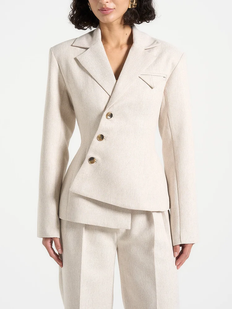 

BJTZ Women Fashion Asymmetric Blazer Jacket Casual Vintage Commute Suit Coat Spring Autumn Outerwear