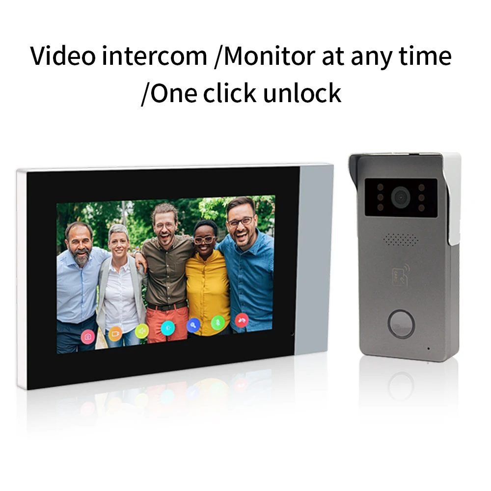 Kit de sistema de intercomunicação de vídeo IP, 2 fios, aplicativo tuya, wi-fi, interfone analógico, 2m, 1080p, campainha visual + monitor de tela sensível ao toque colorida de 7 polegadas