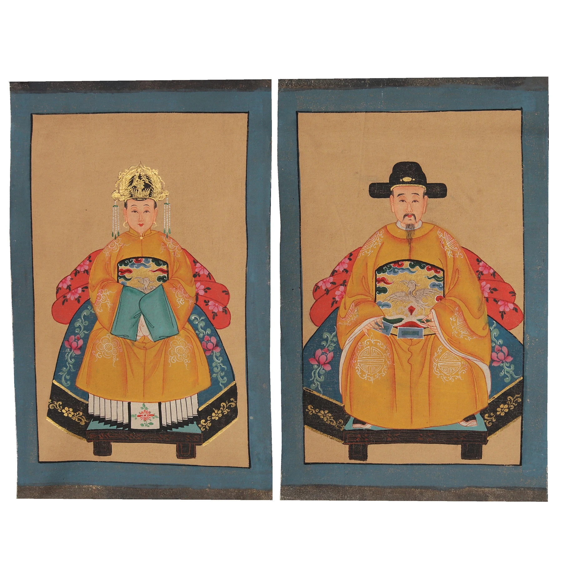 

Unframed Chinese Ancestor Portrait Paintings, Antique Looking, Wall Decoration