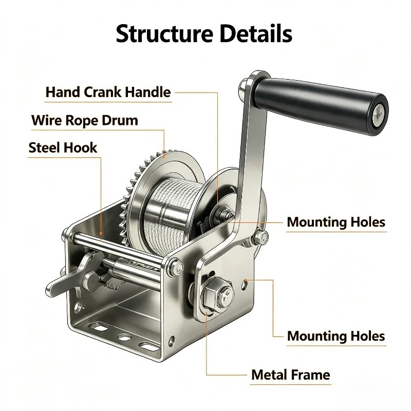 304 Stainless Steel Two-way Self-locking Hand Crank Manual Winch