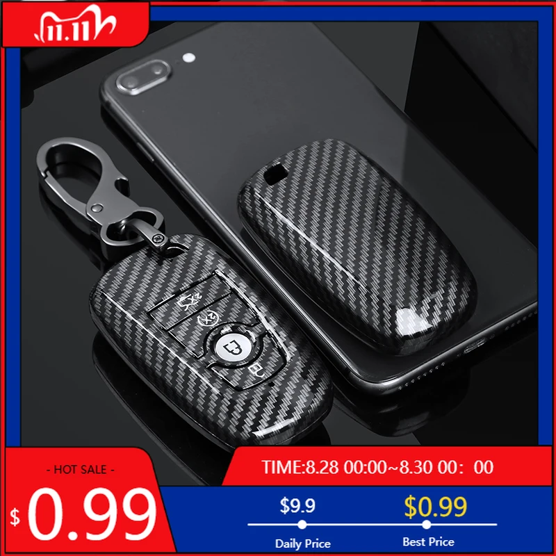 

Внутренние наклейки, глянцевое углеродное волокно, чехол для автомобильного брелока из АБС-пластика для Ford Fusion Mondeo Mustang Edge Expedition EXplorer F-150 F