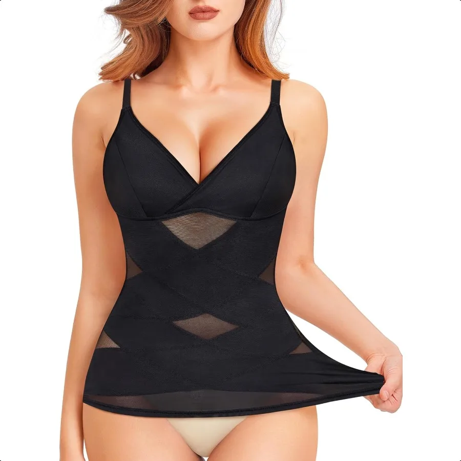 

QACIVIQ Body Shaper for Women Tummy Control Shapewear Comprion Tanks Cami Tops VNeck Camisoles with Built in Bra