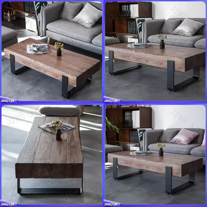 custom for American Retro Solid Wood Coffee Table Creative Log Rectangular Side Table Small Apartment Living Room Furniture