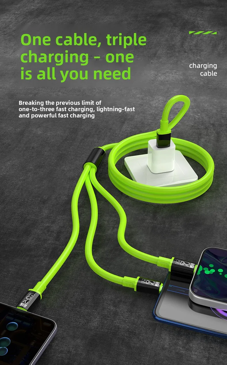 3 in 1 240W Fast Charging Cable Suitable For Micro USB Type C Charging Cable Multiple USB Ports Suitable For iPhone Huawei