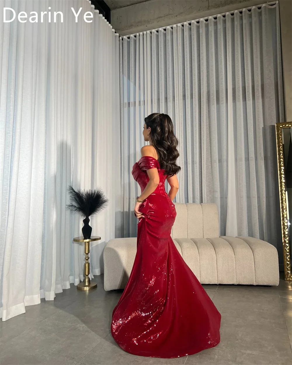 Customized Prom Gown Dearin Off-the-shoulder Sheath Floor Length Skirts Sequin Bespoke Occasion Dresses Formal Saudi Arabia Even