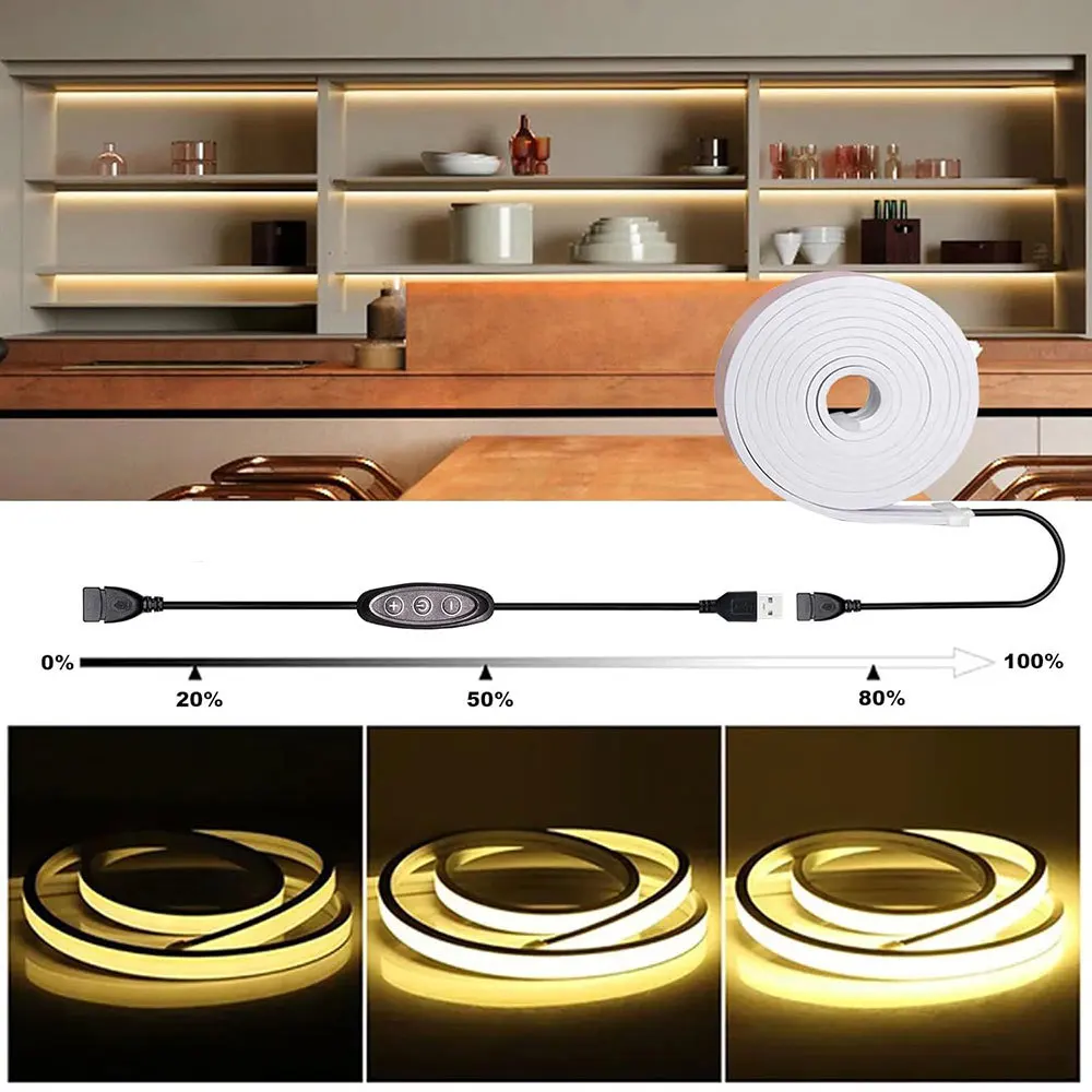 3 Key USB LED Dimmer Switch 5V 2A 8 Levels Dimming Controller Portable Light Brightness Adjustment Module
