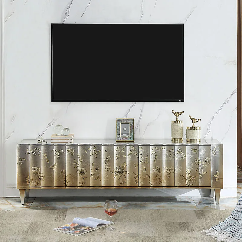 For Light Luxury TV Cabinet European Style Paint Hand Painted Living Room Coffee Table TV Cabinet Solid Wood Post-Modern Villa