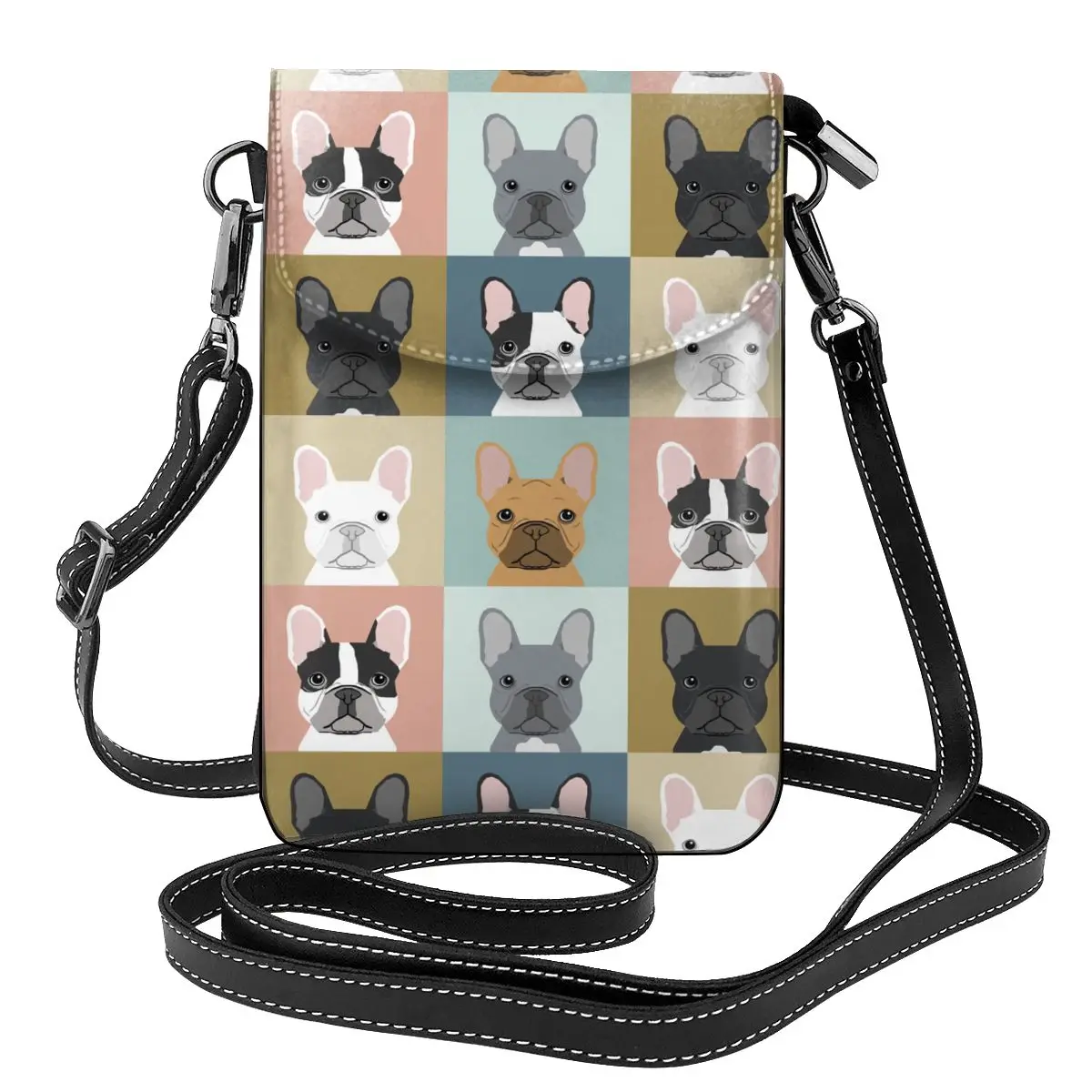 Cute French Bulldog Crossbody Phone Wallets Women Mini PU Leather Shoulder Messenger Bag Girls Bolsas Ladies Purse Zipper Flap