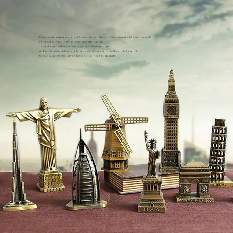 Estatua de modelo de arquitectura de edificio de fama mundial de metal, recuerdo turístico, decoración de oficina en casa mire onder ل