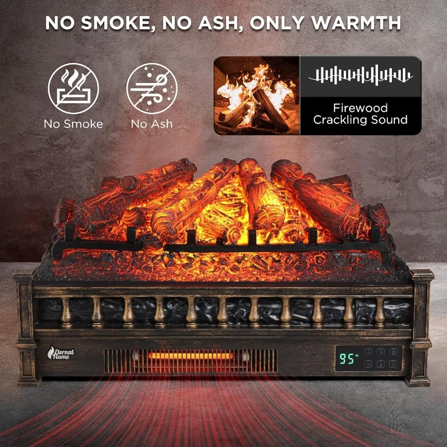 Eternal Flame 26 in. WiFi Infrared Quartz Electric Fireplace Log Heater with Sound Crackling Realistic Pinewood Logs Adjustable