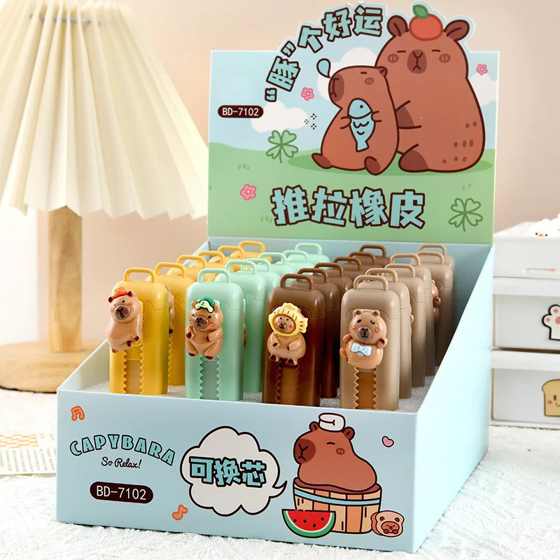 

4/24 Capybara Erasers, Retractable, Portable Push-Pull Erasers, Cute and Creative Pencil Erasers, Stationery, School Supplies