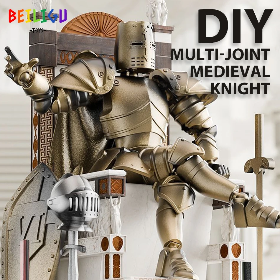 Medieval Knight Multi-Joint Movable DIY Action Figures Weapon Warrior Robot Sword Shield Assembly Toy Children's Holiday Gift