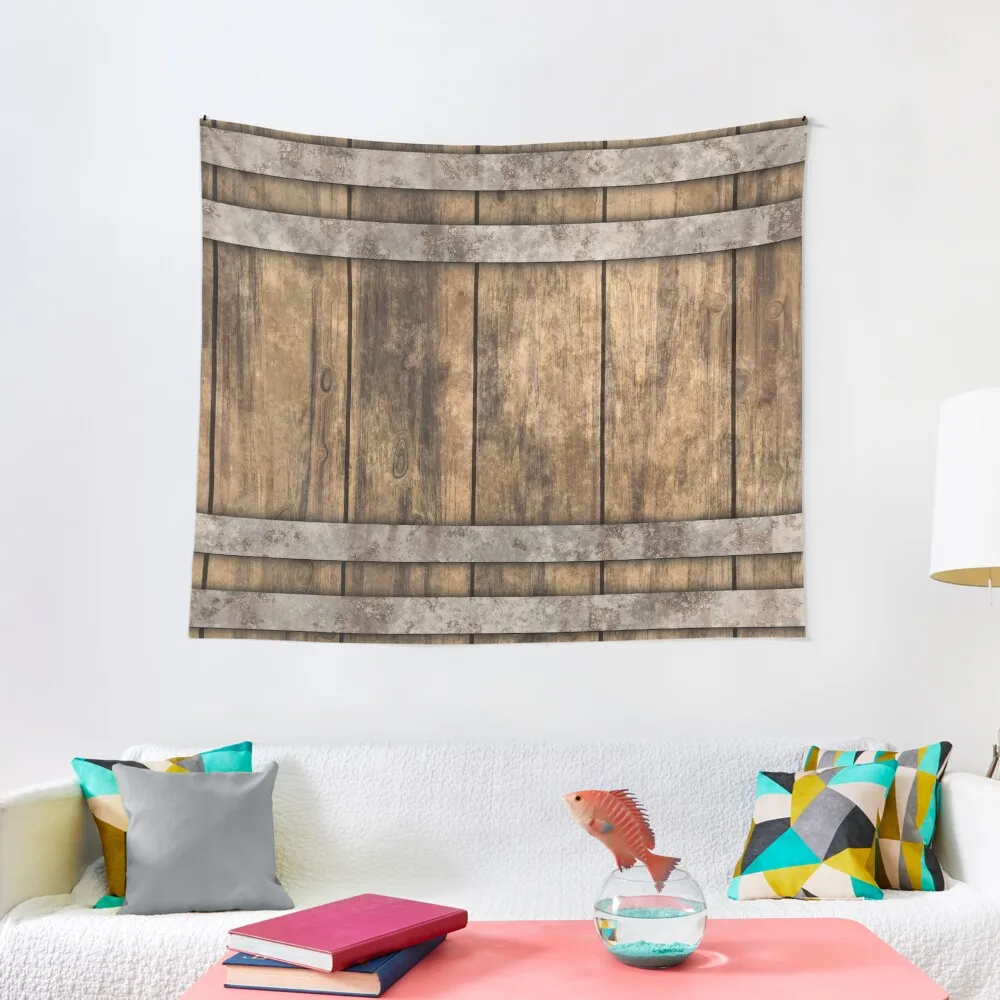 Rustic Wooden Barrel Barnhouse Planks Background Tapestry Room Aesthetic Decor For Bedroom Tapestry