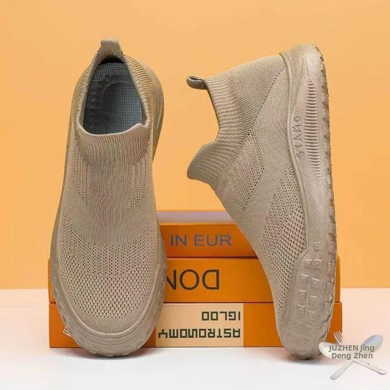 Black Men's Slip-On Work Shoes Breathable Mesh Tire Bottom Wear-Resistant Casual Fashion Sports Style round Toe PVC Outsole
