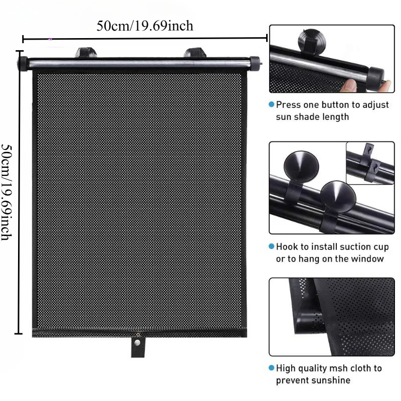 Car side window sunshade, retractable car roller sunshade, UV and sun protection sunshade car curtain, car travel accessories