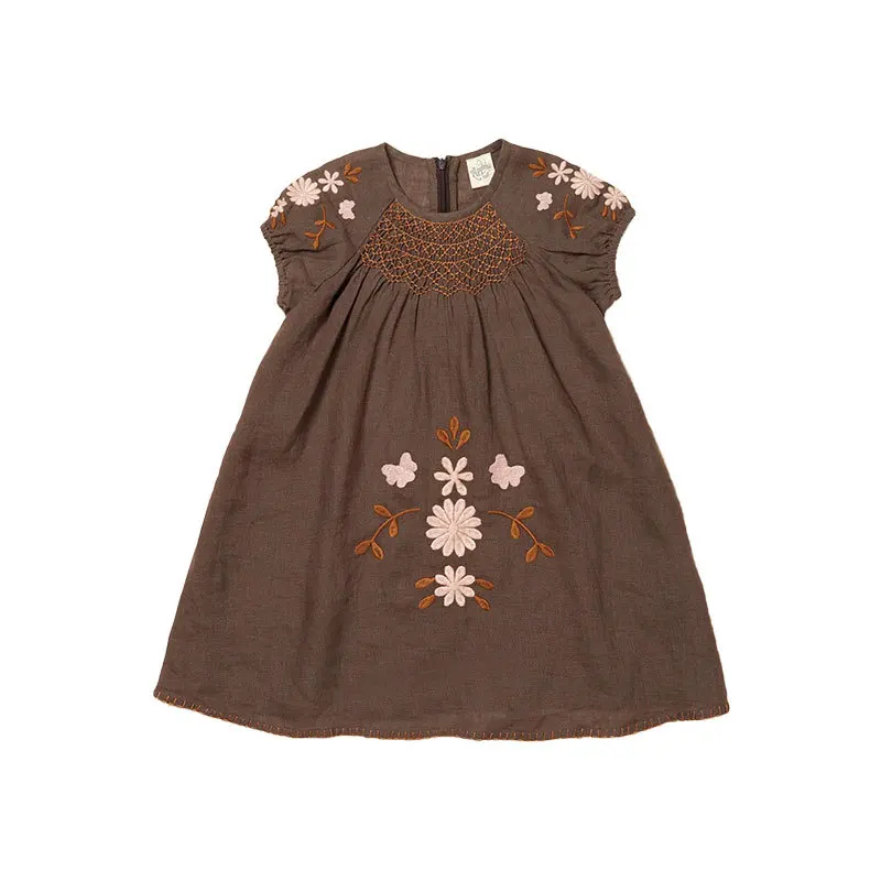 2024 New Hand Embroidered Girl's Dress Flowers Smocking Dresses For Young Girl Cotton Soft Summer Breathable Boutique Clothing