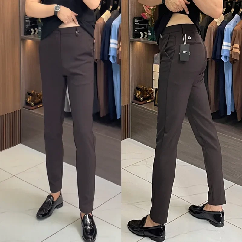 

Мужской костюм, брюки, модные эластичные брюки-карандаш, легкие роскошные деловые повседневные облегающие мужские деловые брюки, высокое качество XT956