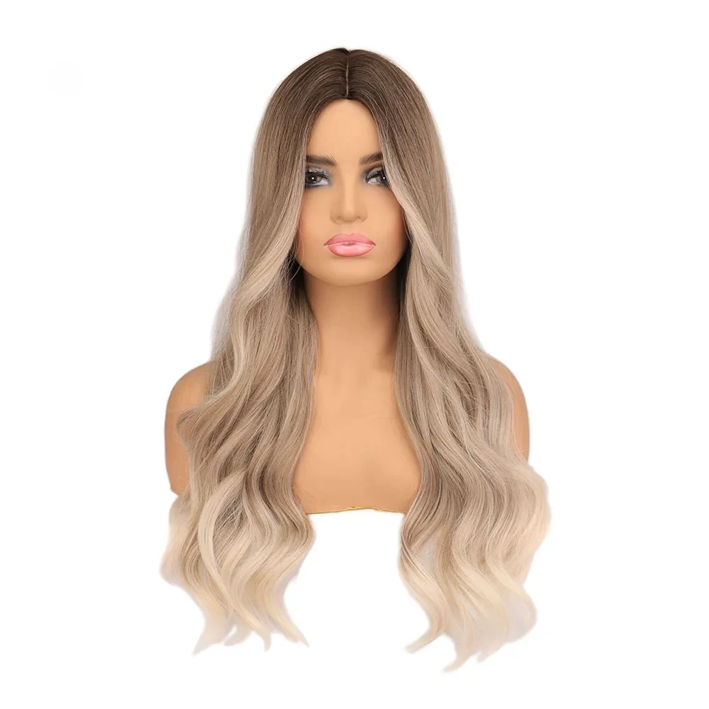 WHIMSICAL W Synthetic Long Wavy Ombre Wigs Water Wave Heat Resistant Synthetic Wigs for Women African American Hair Wig