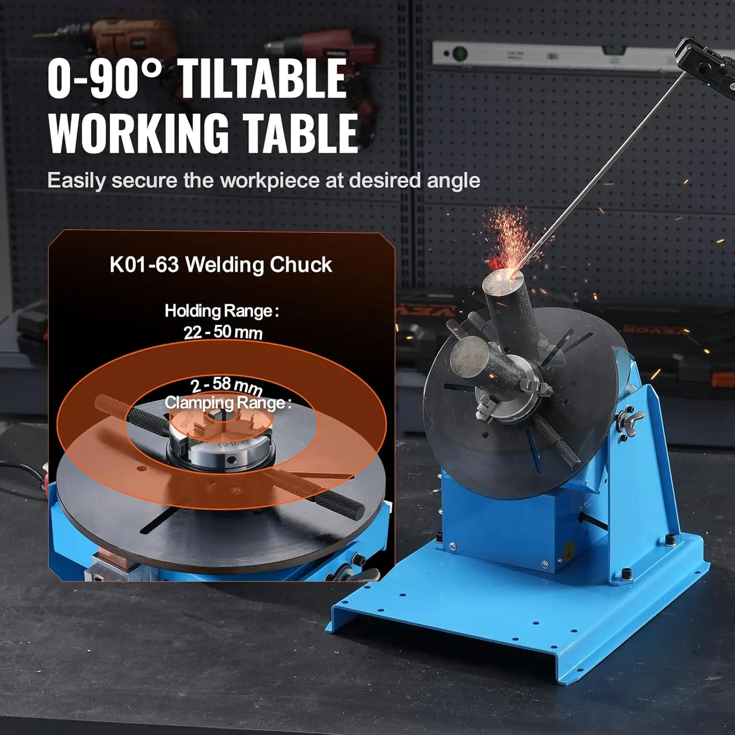 Rotary Welding Positioner 10KG, 0-90° Welding Positioning Turntable Table with 8.1 Inch 3-Jaw Lathe Chuck, 1-12 RPM 20W Portable