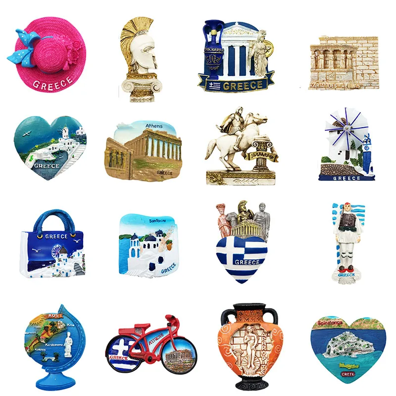 3D Resin Fridge Stickers Athens Greece Travel Souvenirs Santorini Kos Island Election Temple Refrigerator Magnet