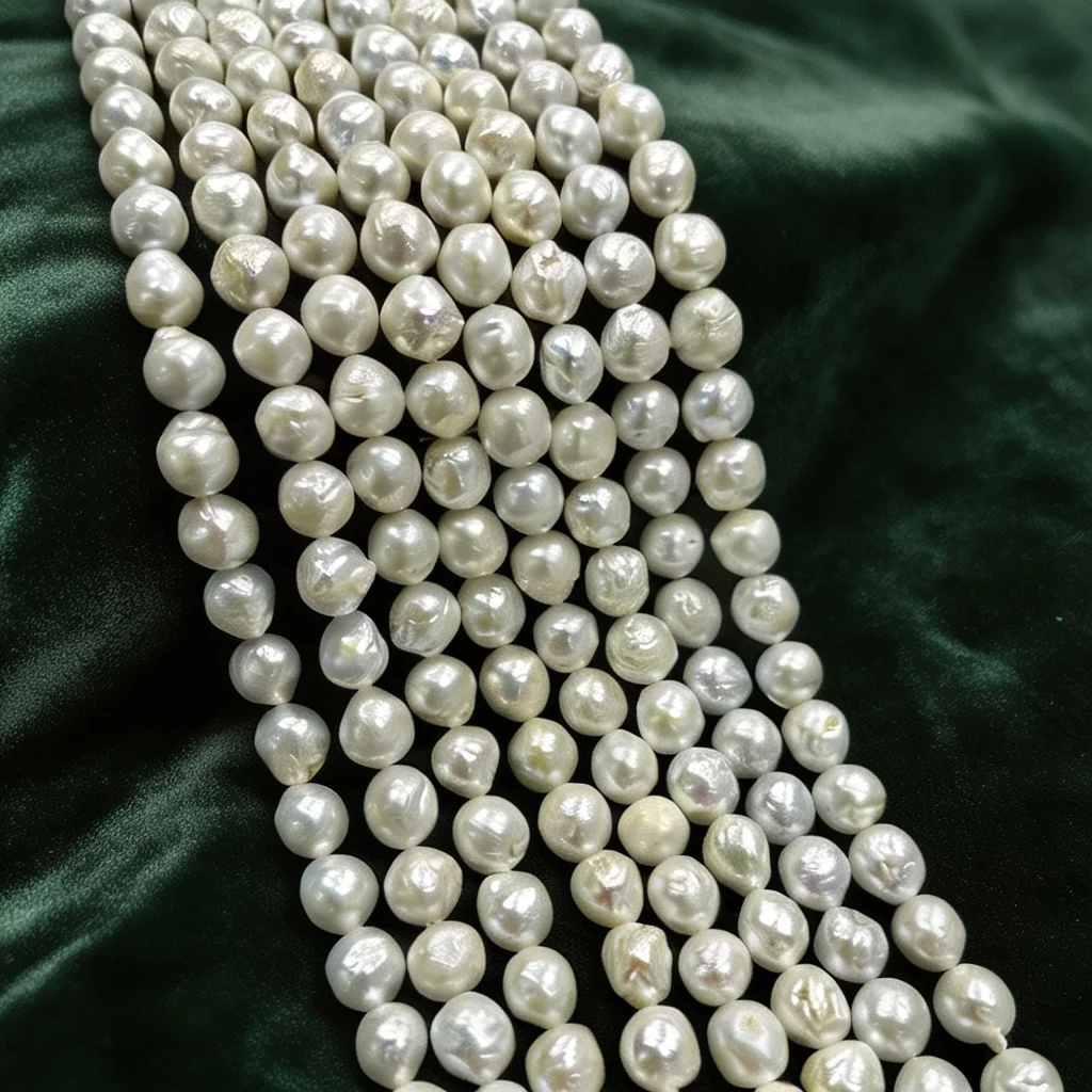 

10-11mm Natural Freshwater White Wrinkled Surface NearRound Pearl Necklace Semi-Finished Material DIY Jewelry Accessories Gift