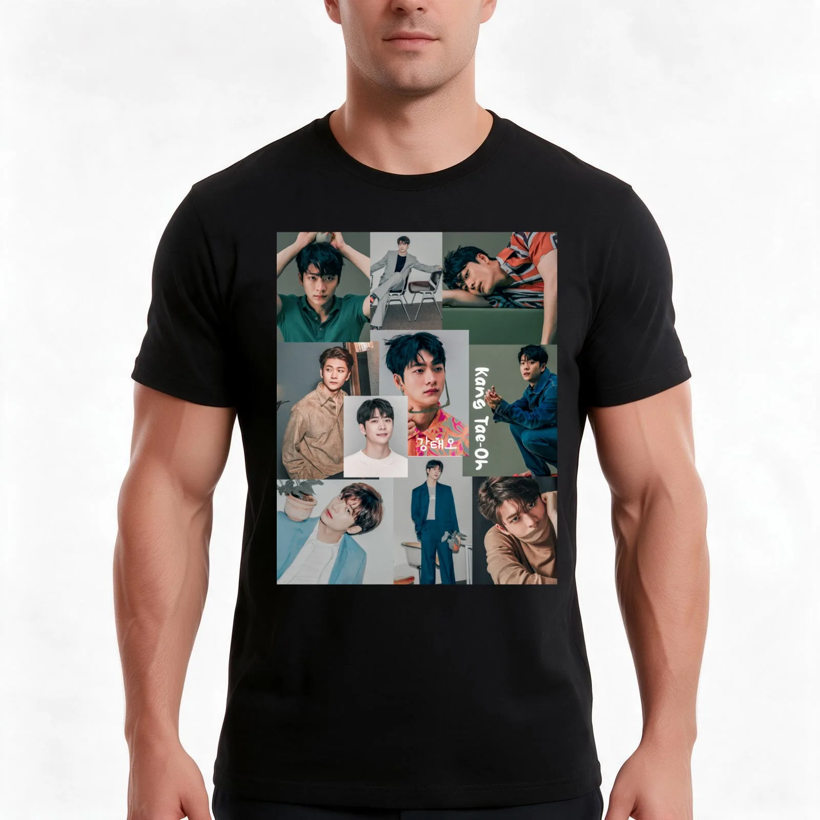 kang tae-oh photo collage St T-Shirt, Summer Casual Cotton Tee, Oversized Streetwear Tops, Vintage Graphic Print, 100% Cotton