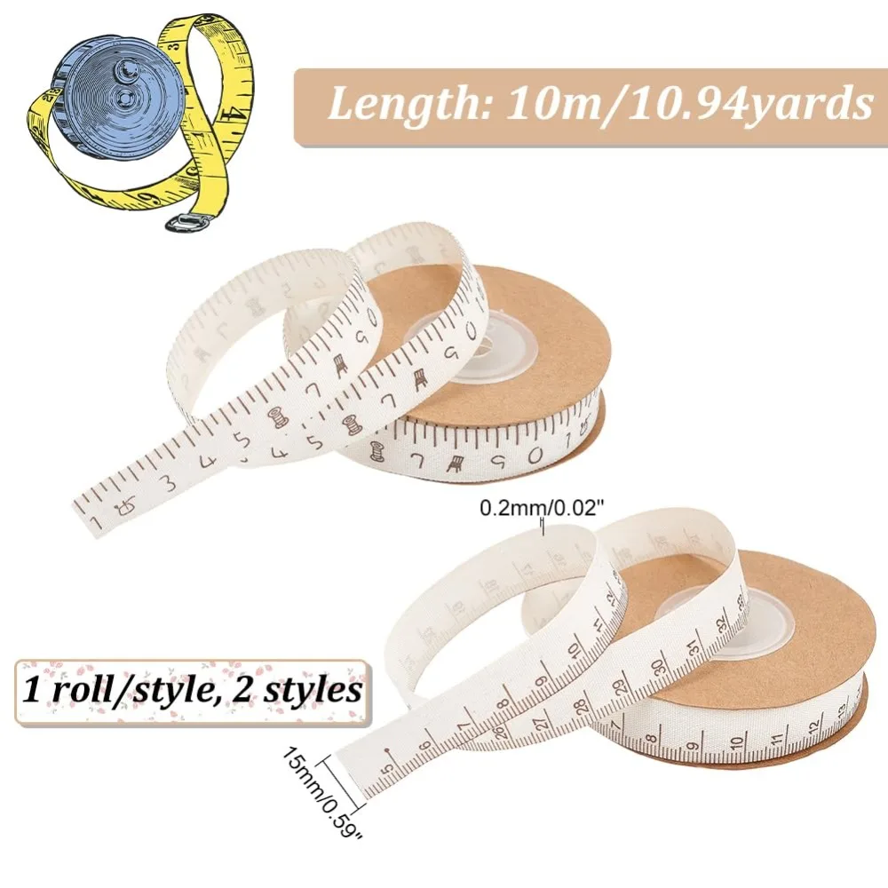 2 Styles 10m/ 11 Yard Measuring Tape Ribbon Cotton Ribbon with Scale Seamstress Tape Cloth Tape Measure for Sewing Lose Weight