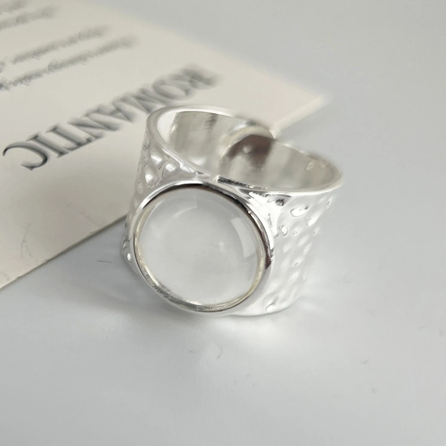 خواتم من الفضة الإسترليني عيار 925 للنساء والرجال خاتم مفتوح بحجر كبير عتيق واسع كهدية لحفلات أعياد الميلاد