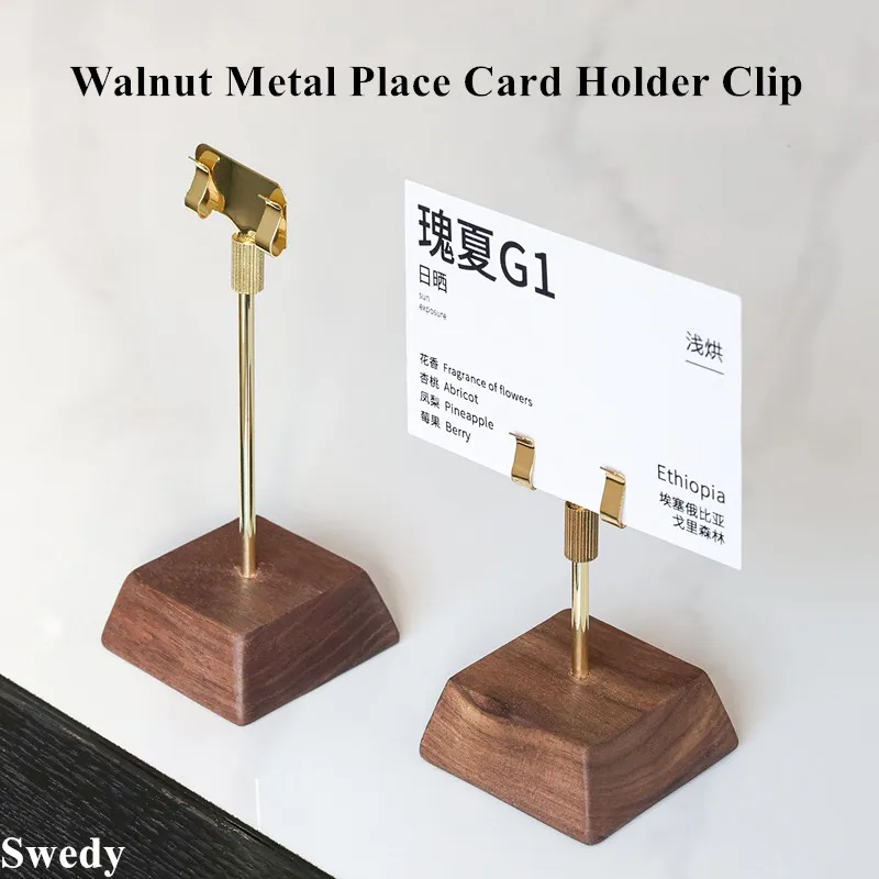 5 Pieces Adjustable Walnut Price Card Stand Tabletop Sign Holder Desktop Menu Label Holder ClipTable Number Stand