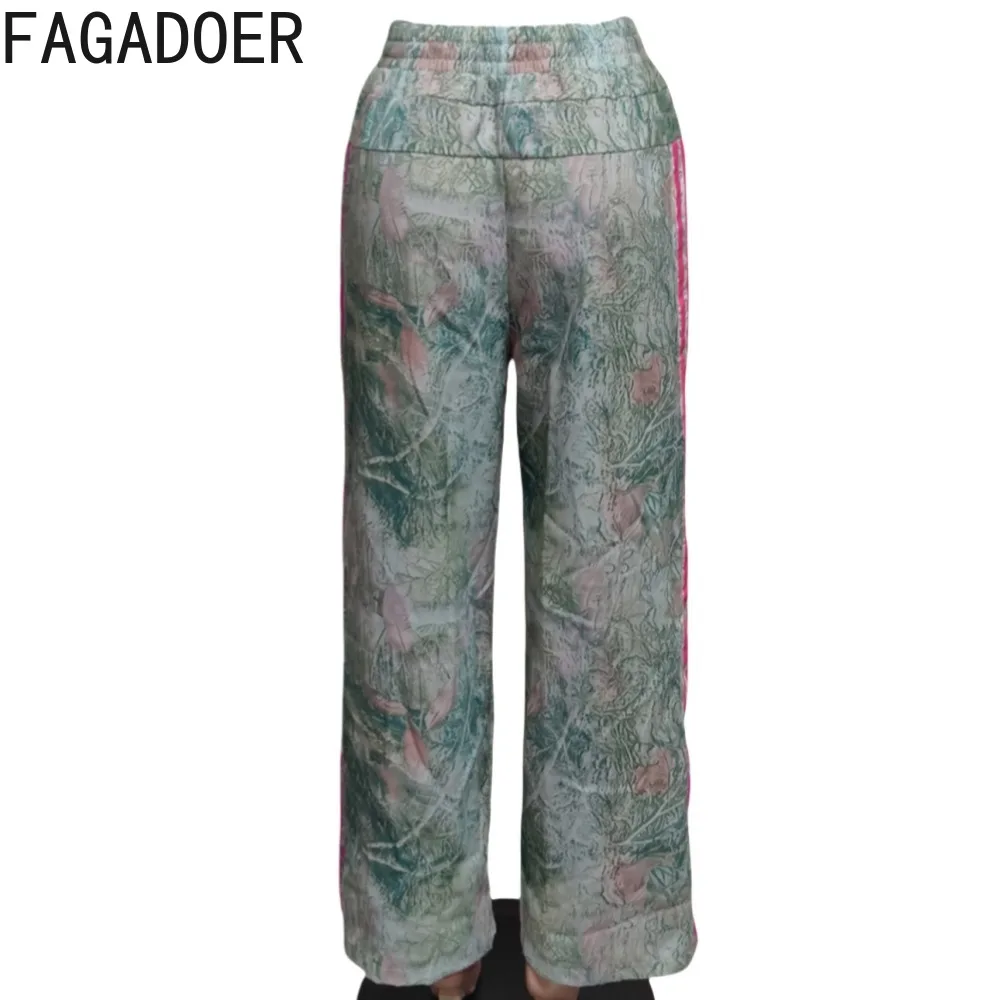 HLJ Fashion Camouflage Print Straight Leg Pants Women Stripe Drawstring Patchwork Pants Casual Female Streetwear Bottoms 2025