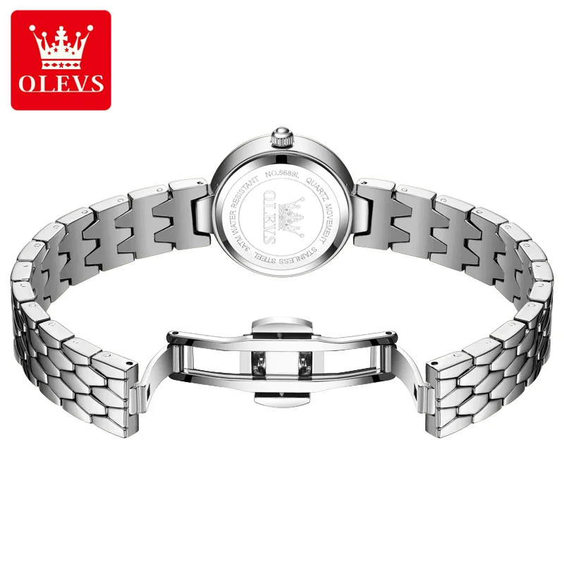 OLEVS Fashion Women's Quartz Watch Stainless Steel Bracelet Waterproof Casual Wrist Watch Diamond Bezel Women Clock Montre Femme