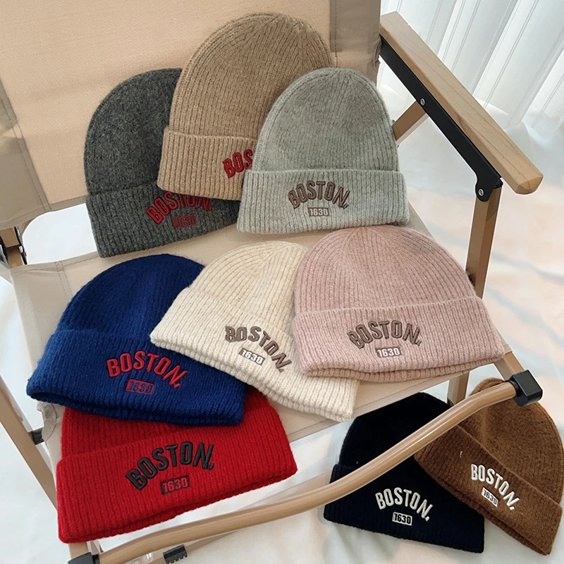 

Embroidered Letter Children Knitted Hat Korean Baby Winter Warm Skullies Cap 3-10year Kids Beanies Solid Woolen Bonnet Skullcaps