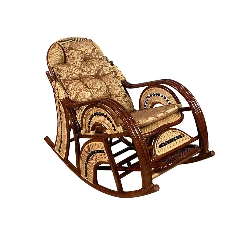 Elderly Balcony Red Rocking Chaise Lounge Adult Home Nap Rattan Garden Escape Chair