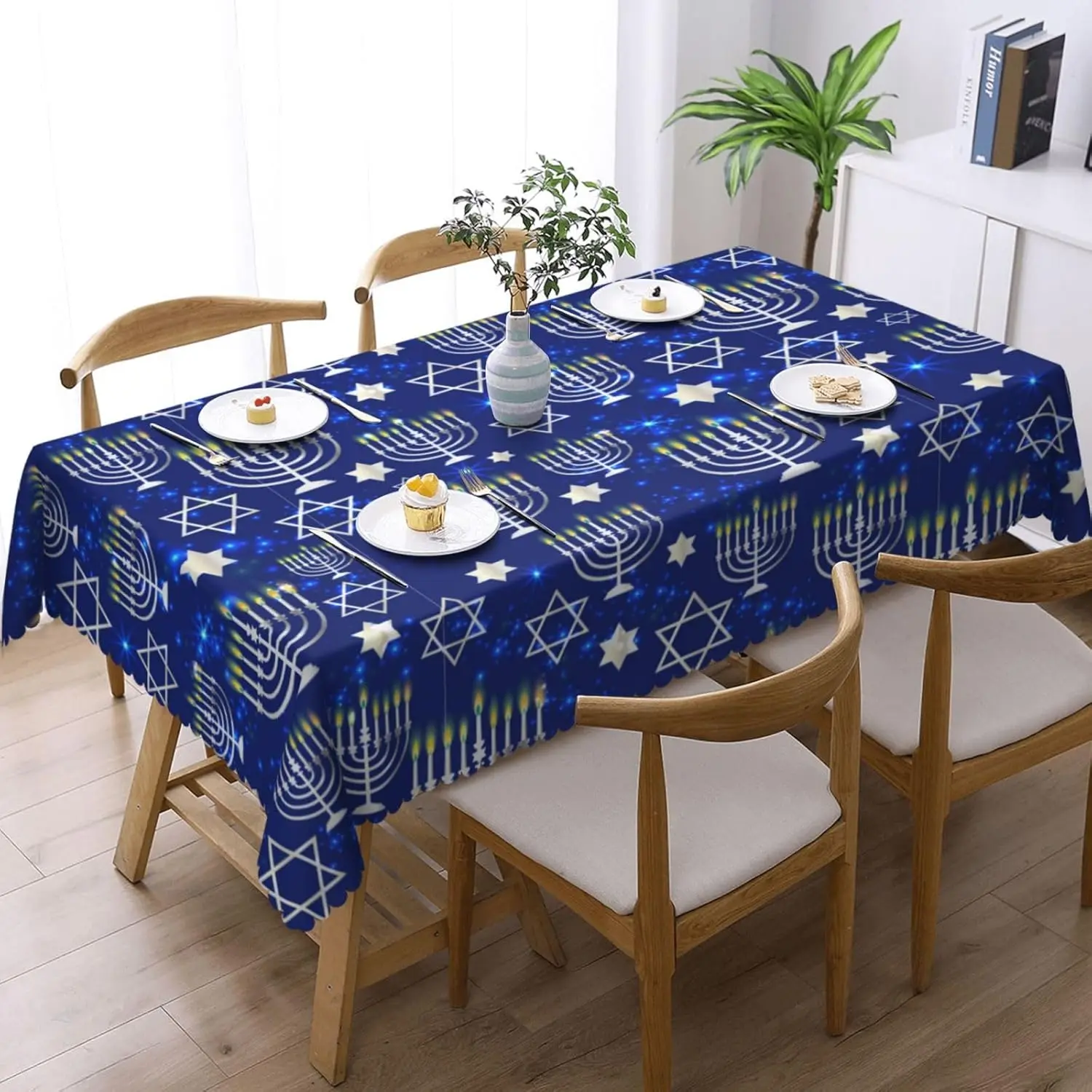 Jewish Happy Hanukkah Menorah rectangle Tablecloth  Dining Room decor waterproof Tablecloth for table Holiday party decorations