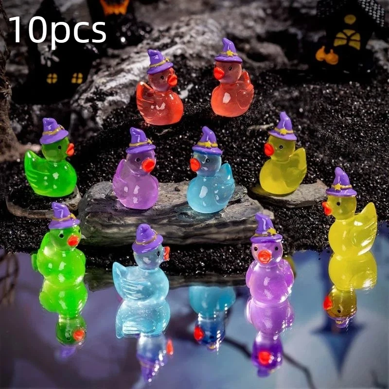 Magic Hat Glow-in-the-Dark Mini Duck Figurines Cute Tiny Luminous Miniatures for Desk Car Interior Home Decor