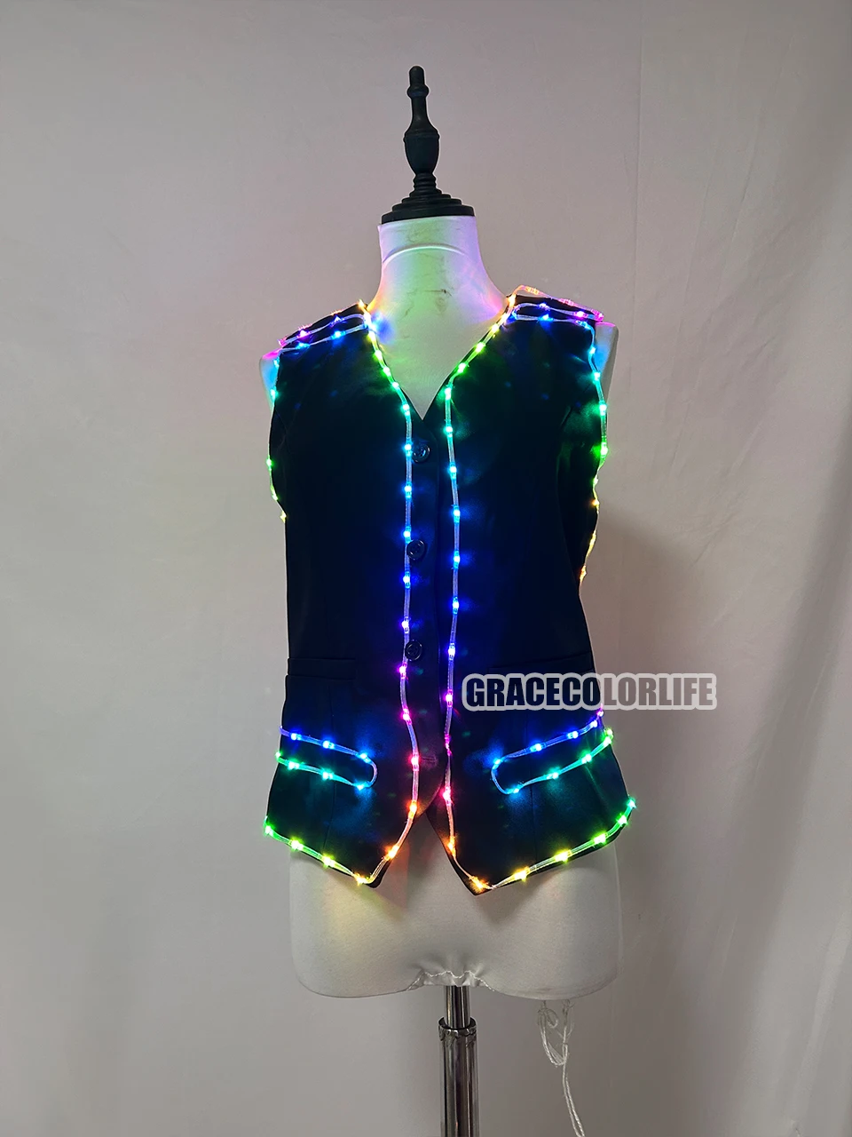 サイバーパンク カラフル LED グローベスト バー DJ シンガー パーティー衣装 LED 光るステージショー衣装 ナイトクラブイベント用