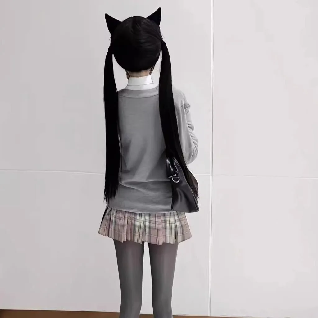 วิกผมสีดำ ผมยาว ผมเทียมจำลอง อุปกรณ์เสริมสำหรับเกมอนิเมะ คอสเพลย์ หมวกคลุมศีรษะแบบเต็ม ทรงผมตรง อุปกรณ์ประกอบฉากถ่ายภาพ