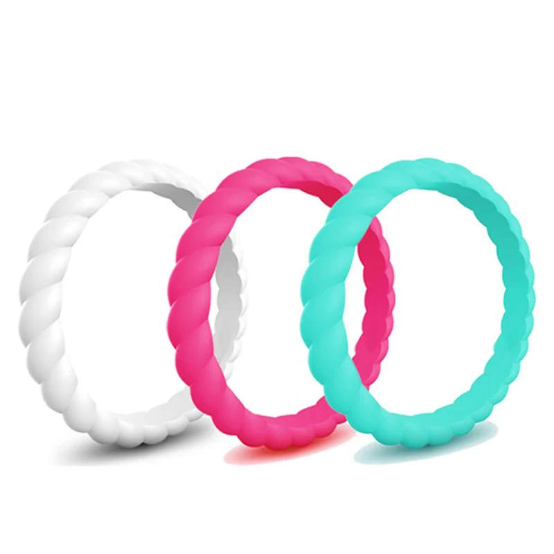 Soft and comfortable pair ring Fried Dough Twists silicone ring tricolor wedding ring