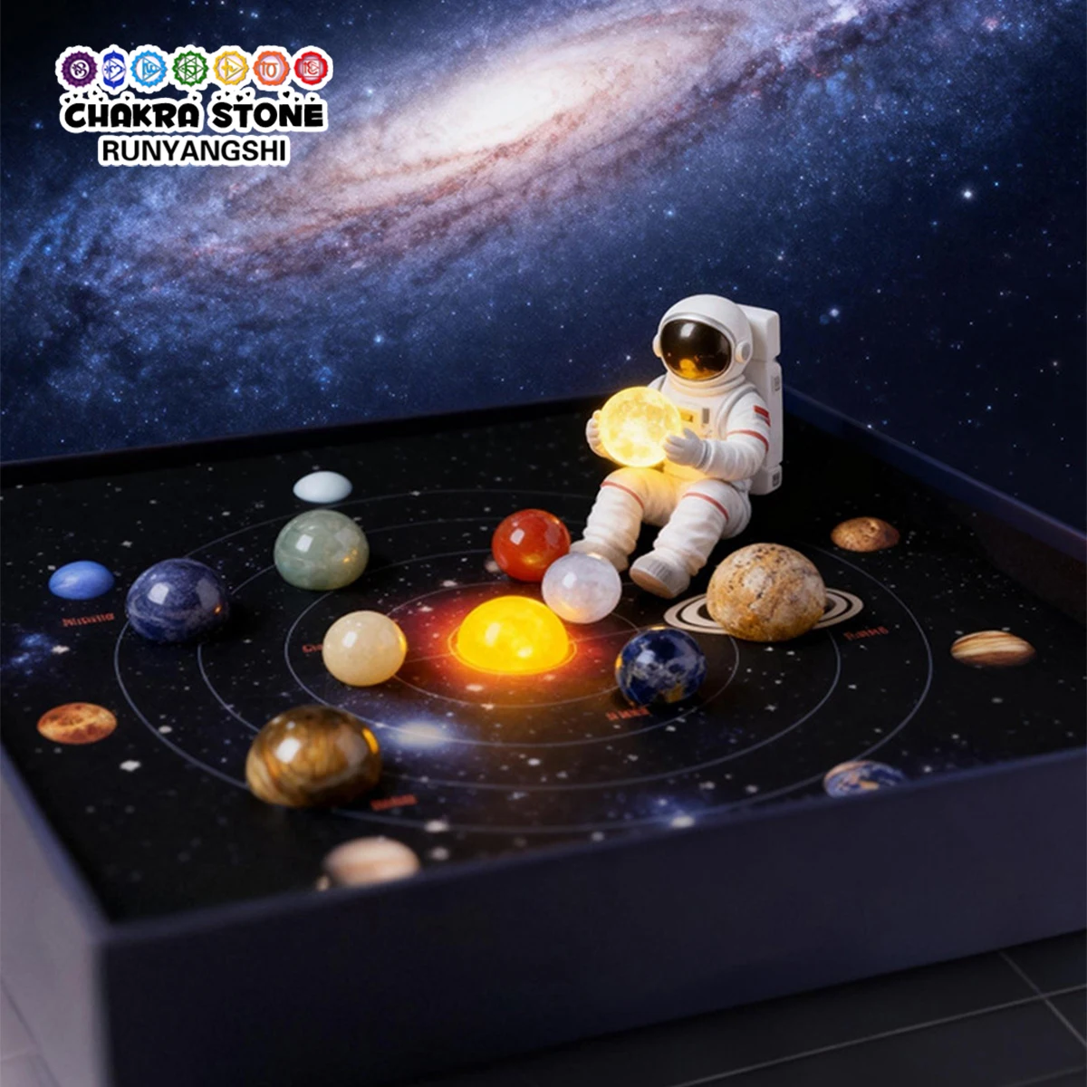 8pcs Planets Natural Stone Crystals Set Box Mineral Specimens Eight Major Planets Solar System Home Ornaments Gift