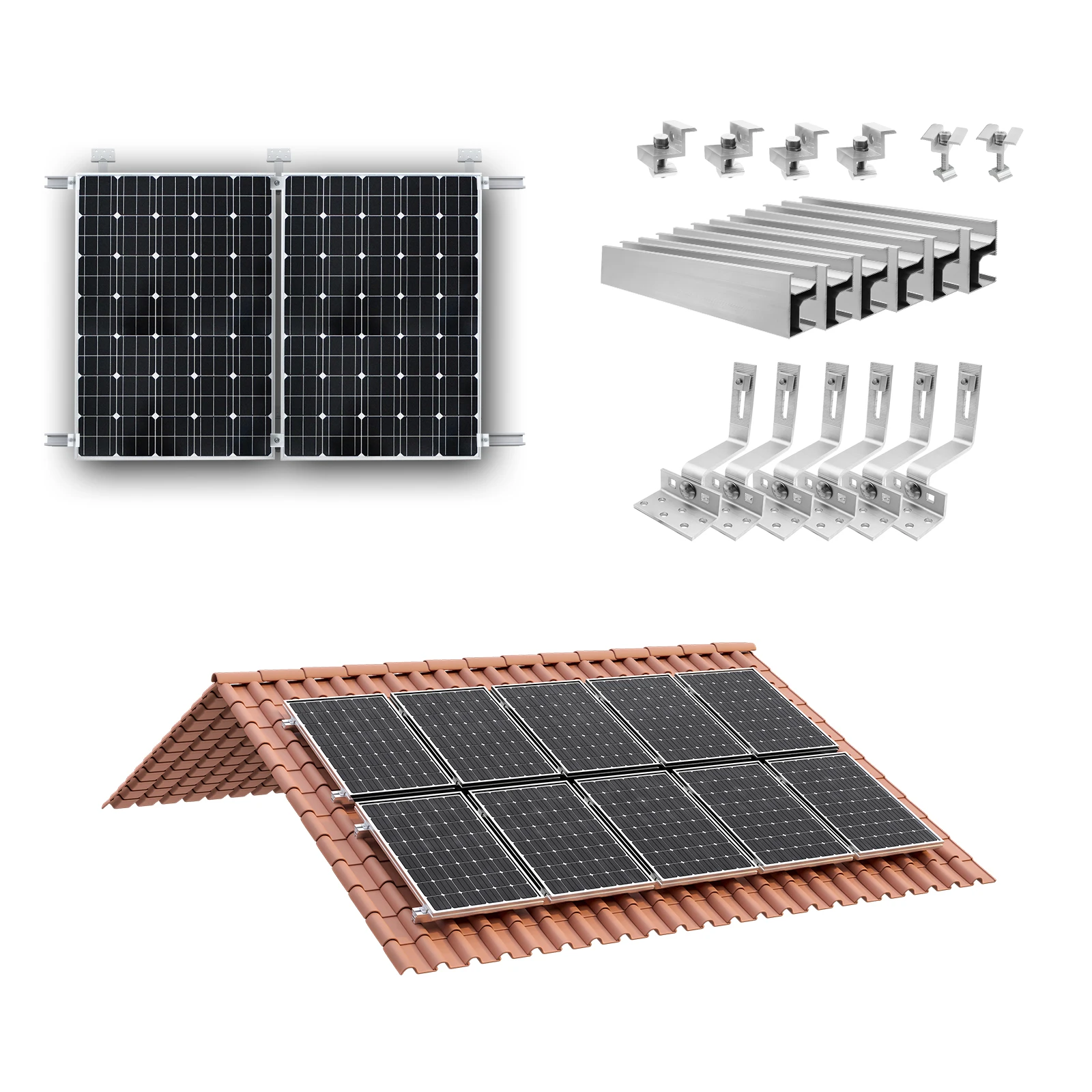 CP-SETUNO Solarpanel-Montageset, Photovoltaik-Montageschiene für 1/2/4 Solarpanel, 300-mm-Aluminium-Montageschiene, für 30/35 m