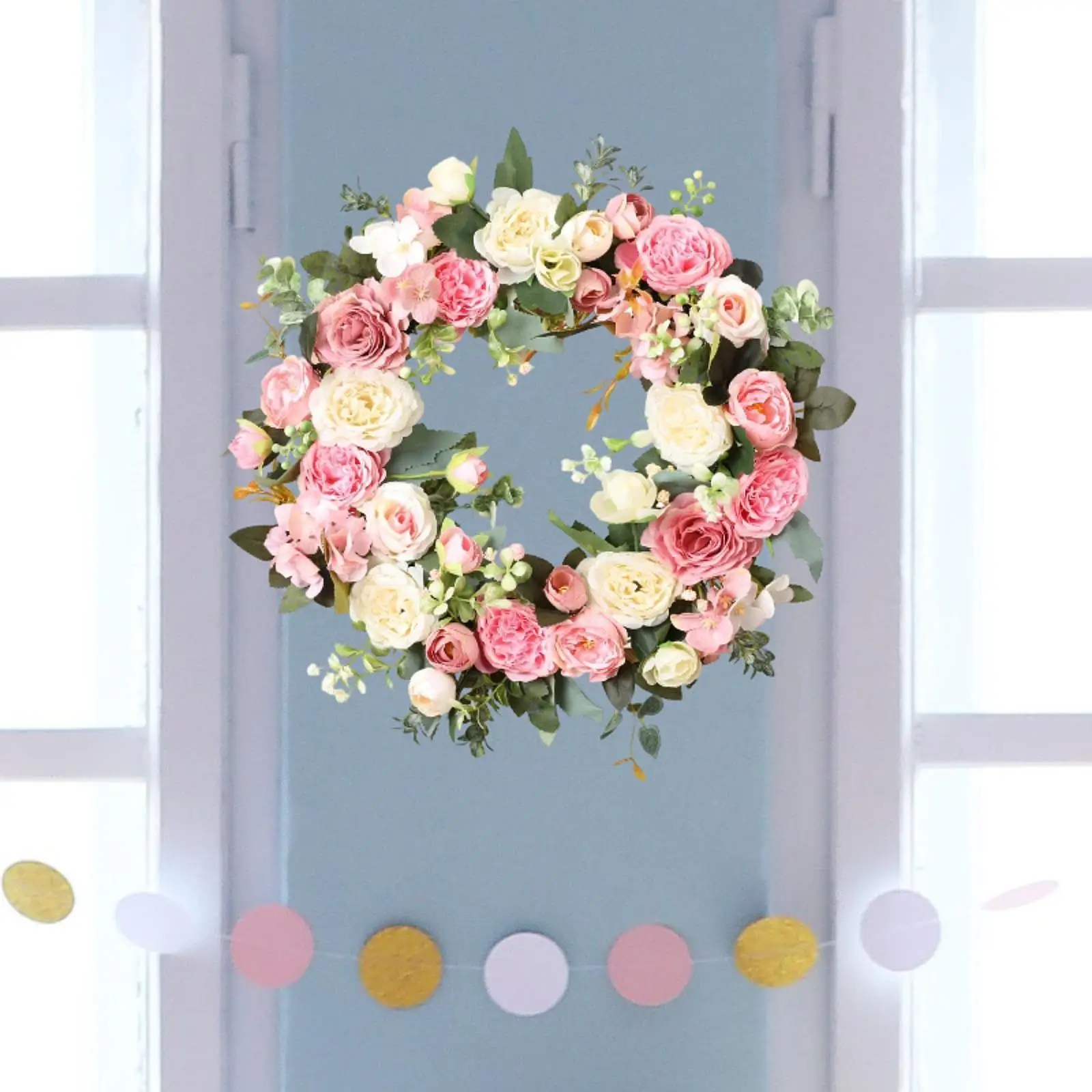 

Большой искусственный венок из шелковых цветов для декора входа, стен, свадебных торжеств и домашнего интерьера