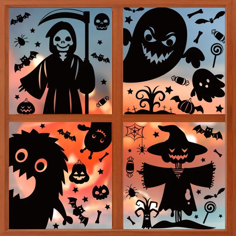Halloween Giant Ghost Monster Ghost Window Stickers Witch Skeleton Halloween Party Decoration Static Glass Stickers
